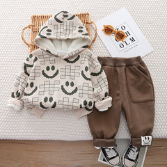 SSX220824-60 طقم ولادي شتوي تقيل مبطن فرو بالكامل قطعتين ( بلوزة + بنطلون)