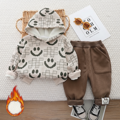 SSX220824-60 طقم ولادي شتوي تقيل مبطن فرو بالكامل قطعتين ( بلوزة + بنطلون)