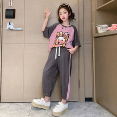 FU14042024-74 تريننج بناتي صيفي قطعتين ( بلوزة + بنطلون )