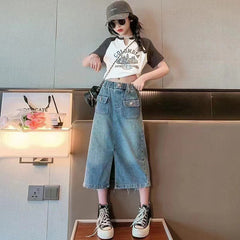 FU14042024-2 طقم بناتي صيفي قطعتين ( بلوزة+ تنورة)