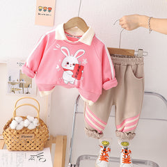 SSN040924-6 طقم بناتي قطعتين قطن خريفي ربيعي دافي ( بلوزة + بنطلون)