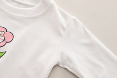 SSN040924-62 طقم بناتي قطن خريفي ربيعي 3 قطع ( جكيت + بلوزة + بنطلون جينز )