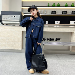 WZH191124-33 طقم جينز قطعتين ( جكيت + بنطلون + منديل )