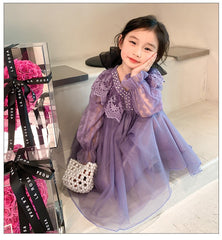 RM1231-06 فستان بناتي طبقات مزين باللولو والدانتيل