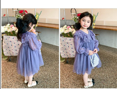 RM1231-06 فستان بناتي طبقات مزين باللولو والدانتيل