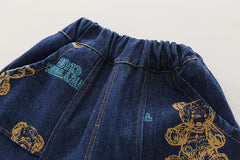 SSN040924-4 طقم جينز ولادي خريفي ربيعي 3 قطع ( بلوزة قطن + جكيت جينز + بنطلون جينز )