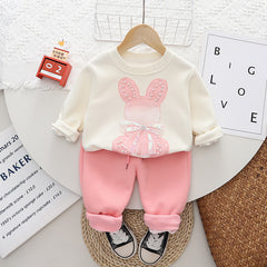 SSN040924-64 طقم بناتي ميكي قطن دافي خريفي ربيعي قطعتين ( بلوزة + بنطلون)