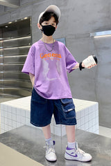 FU14042024-66 طقم ولادي صيفي قعطتين ( بلوز + بنطلون جينز)