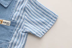 SSX220824-88 طقم جينز ولادي صيفي قطعتين ( قميص + شورت)