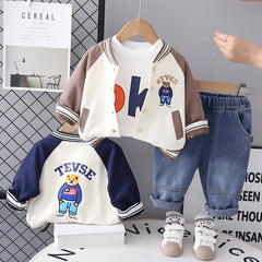 RM0608-15 طقم ولادي 3 قطع ( بلوزة + جكيت + بنطلون جينز )