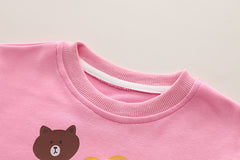 SSN040924-18 طقم بناتي ربيعي خريفي قطن دافي قطعتين ( بلوزة + بنطلون)