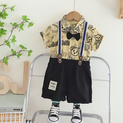 SSX220824-73 طقم صيفي قطعتين ( قميص مع ببيونة + شورت مع شيال)