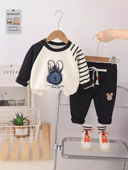 SSN040924-43 طقم ولادي قطن دافي خريفي ربيعي قطعتين (بلوزة + بنطلون )