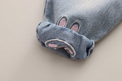 SSN040924-49 طقم بناتي ربيعي خريفي قطعتين ( بلوزة قطن دافي+ بنطلون جينز )