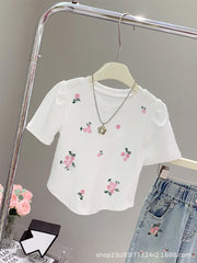 RM150424-35 طقم بناتي صيفي قطعتين ( بلوزة + بنطلون جينز )