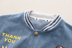 SSX220824-145 طقم ولادي 3 قطع ( جكيت جينز + بنطلون جينز + بلوزة )