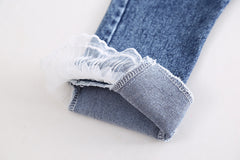 RM0608-21 طقم بناتي 3 قطع ( قميص + فست صوف مورد+ بنطلون جينز )