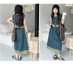 RM150424-29 طقم بناتي جينز صيفي قطعتين ( بلوزة + تنورة )