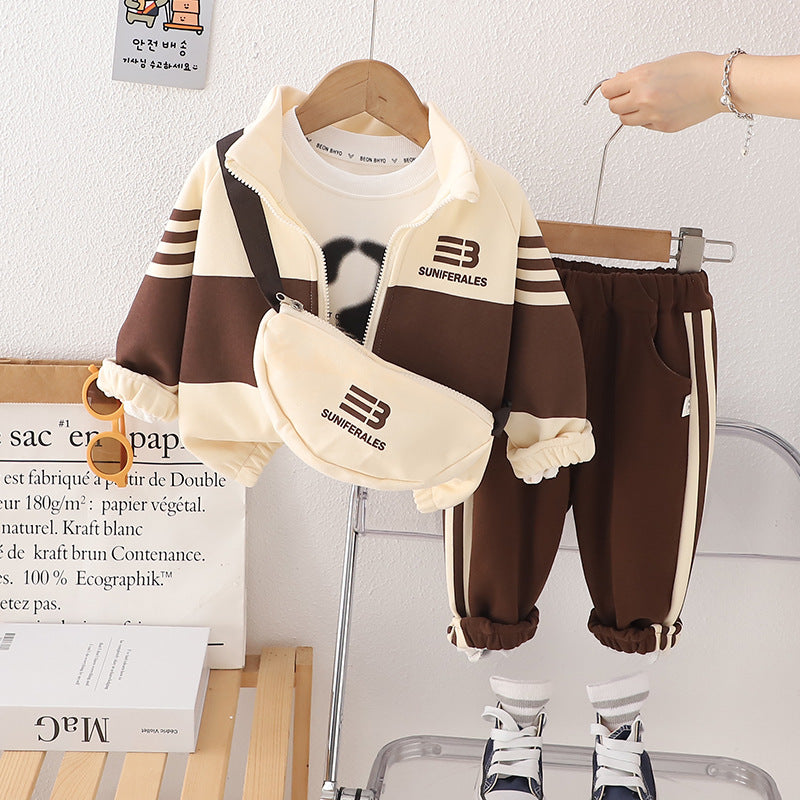 SSN040924-48 طقم تقيل خريفي ربيعي 4 قطع ( بلوزة + جكيت + حقيبة + بنطلون)