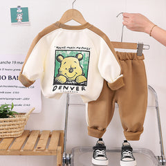 SSX220824-176 طقم قطني ولادي وبناتي قطعتين ( بلوزة + بنطلون ) خريفي ربيعي