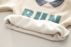 SSX220824-19 طقم ولادي شتوي تقيل مبطن فرو بالكامل قطعتين ( بلوزة + بنطلون)