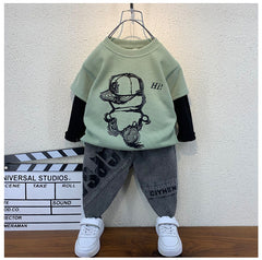 RM1227-44 طقم ولادي قطعتين ( بلوزة قطنية + بنطلون جينز )