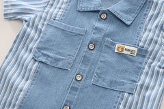 SSX220824-88 طقم جينز ولادي صيفي قطعتين ( قميص + شورت)