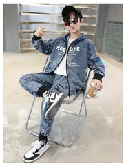 RM1227-01 طقم جينز تقيل ولادي قطعتني ( جكيت + بنطلون)