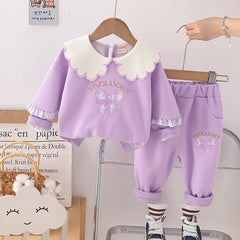 SSN040924-21 طقم بناتي قطن تقيل خريفي ربيعي قطعتين ( بلوزة + بنطلون)