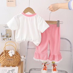 SSN040924-31 طقم بناتي صيفي قطني قطعتين ( بلوزة + بنطلون)