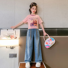 FU14042024-17 طقم بناتي قطعتين ( بلوزة + بنطلون جينز)