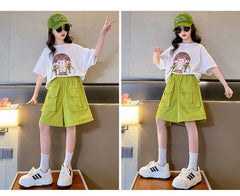 FU14042024-40 طقم بناتي صيفي قطعتين ( بلوزة + شورت)