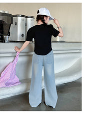 RM150424-35 طقم بناتي صيفي قطعتين ( بلوزة + بنطلون جينز )