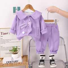 SSN040924-68 طقم بناتي قطن خريفي ربيعي دافي قطعتين ( جكيت + بنطلون)