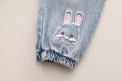 SSN040924-62 طقم بناتي قطن خريفي ربيعي 3 قطع ( جكيت + بلوزة + بنطلون جينز )