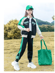 HBC040924-14 طقم بناتي قطن تقيل خريفي ربيعي قطعتين ( جكيت + بنطلون)