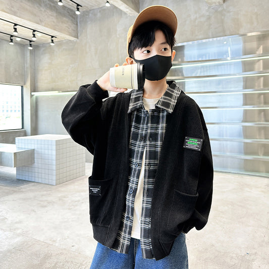 WZH301124-28 جكيت ولادي مع قبة قميص كروهات قطعة وحدة