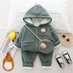 SSX220824-43 طقم ولادي شتوي تقيل مبطن فرو بالكامل قطعتين ( جكيت + بنطلون)