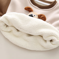 SSX220824-53 طقم ولادي شتوي تقيل مبطن فرو بالكامل قطعتين ( بلوزة + بنطلون)