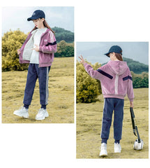 HBC040924-12 طقم شتوي مخمل ومبطن فرو بالكامل قطعتين ( جكيت + بنطلون)