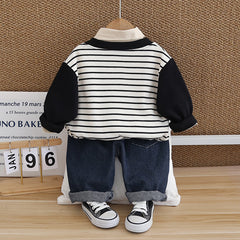 SSX220824-165 طقم ولادي ربيعي خريفي 3 قطع ( قميص +جكيت+ بنطلون جينز)