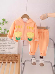 SSN040924-53 طقم بناتي قطن تقيل خريفي ربيعي قطعتين ( جكيت + بنطلون)