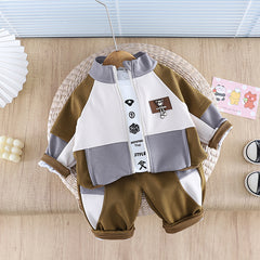 SSX220824-121 بدلة 3 قطع قطن  خريفي ربيعي دافي ( بلوزة + جكيت + بنطلون)