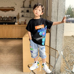 FU14042024-27 طقم ولادي قطعتين ( بلوزة + شورت)