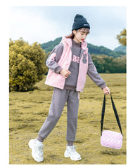 HBC040924-9 طقم بناتي شتوي تقيل مبطن فرو بالكامل 3 قطع ( بلوزة + فست + بنطلون)