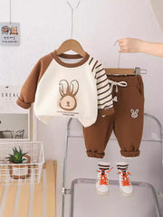 SSN040924-43 طقم ولادي قطن دافي خريفي ربيعي قطعتين (بلوزة + بنطلون )