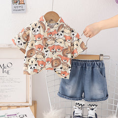 SSX220824-2 طقم صيفي قطعتين ( قميص + شورت)