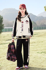 RM090424-3 بدلة سبورت قطني بناتي 3 قطع ( بلوزة + جكيت + بنطلون )