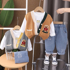 SSX220824-162 طقم 3 قطع ( فست صوف + بلوزة قطنية + بنطلون جينز)