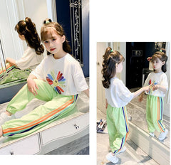 AO0402-45 طقم سبورت بناتي قطني ( بلوزة قطنية+ بنطلون قطني)